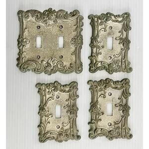 Vintage Brass Switch Plate Covers Set Of 4 Victorian Floral 1960s Single/Double